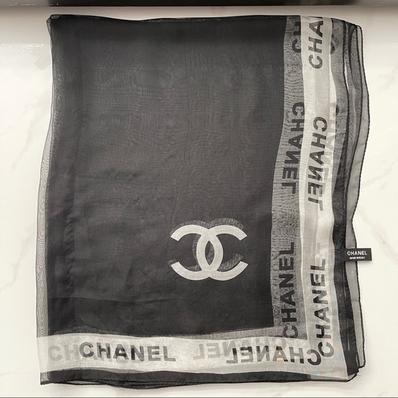 CHANEL Accessories - Chanel Silk Black White Sheer Scarf